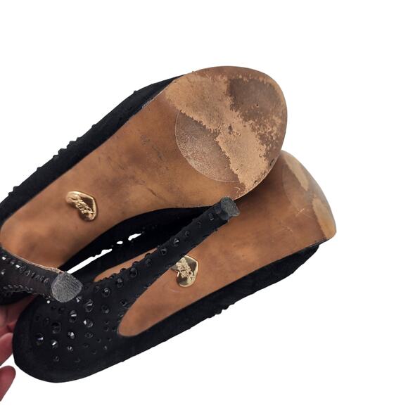 Betsey Johnson Black Embellished Studded Peep Toe 5' Platform Heels Size 9 - Picture 6 of 8